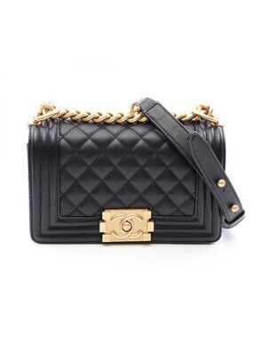 Chanel Shoulder Bag Boy Small Black Caviar Leather Chain